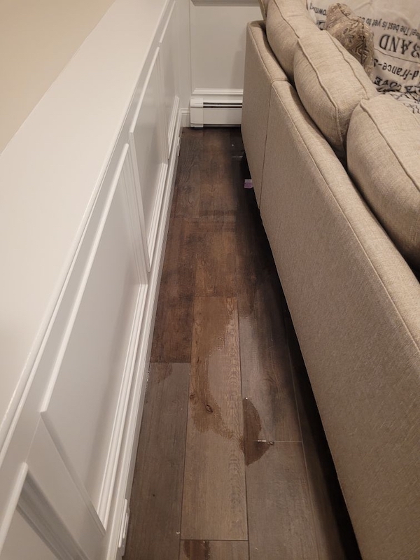 Wet area behind couch